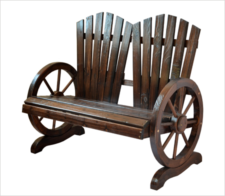 wooden wagon wheel bench